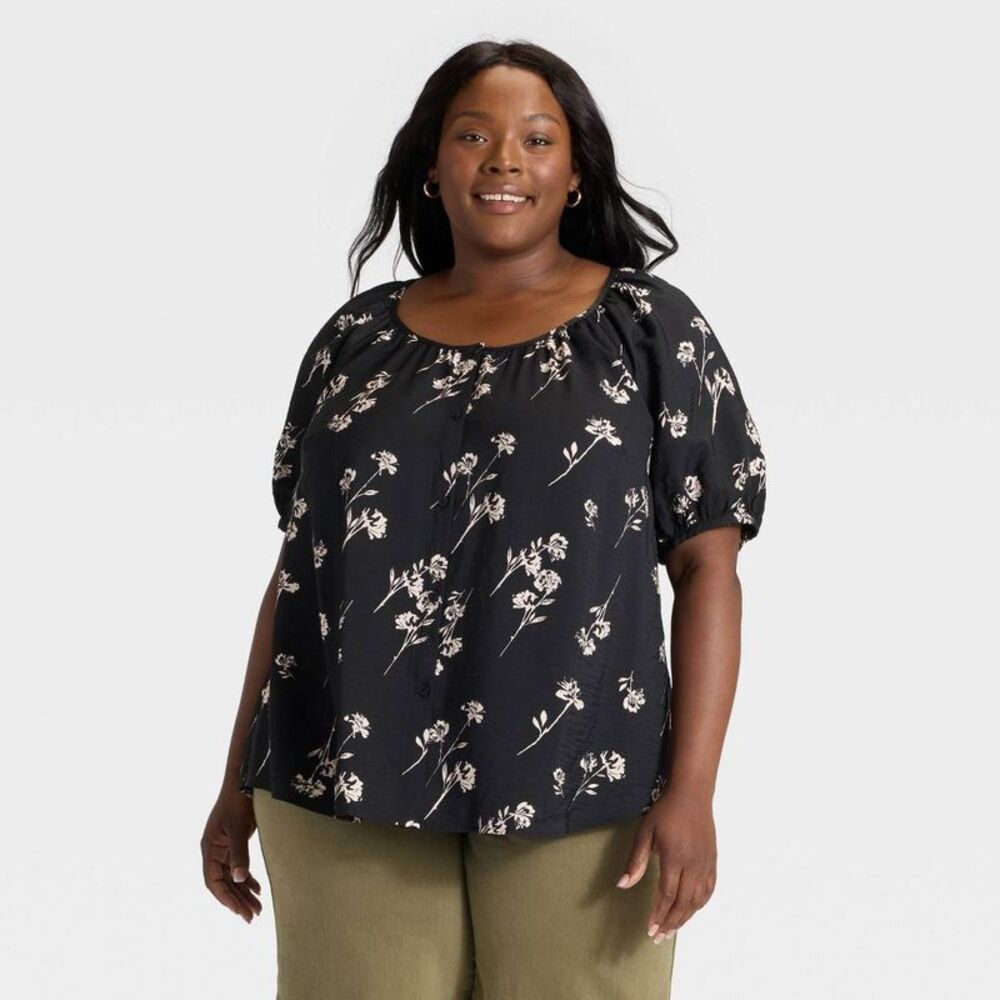 Ava & Viv Black Floral Peasant Tunic